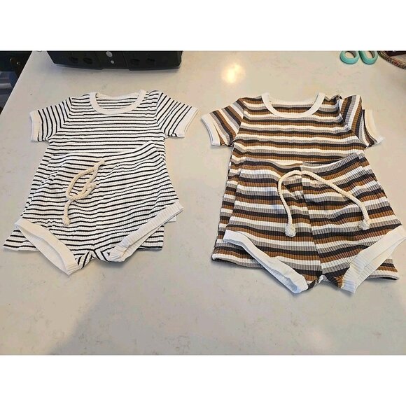 2pcs Children Short Sleeve Shorts Sets 1-2T Summer Kids Clothes Baby New Stripes - Picture 1 of 6